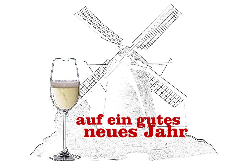 frohes neues Jahr - Windmhle und Sektglas