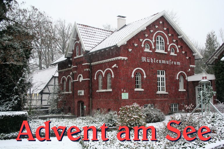 Advent am See - Bild Mhlenmuseum im Schnee