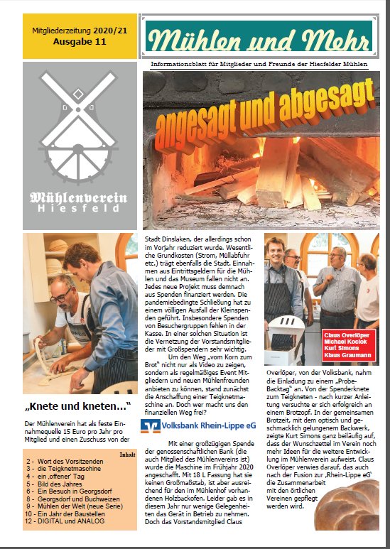 Titelseite "Mhlen und Mehr" 2020/21